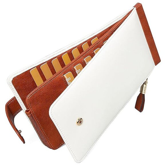 Womens Leather Credit Card Holder Wallet , Beige Brown